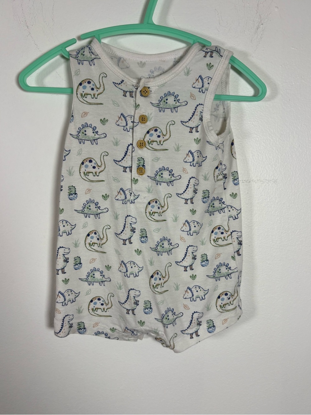 Little Me White Baby Onesie with Green and Blue Dino Print- bamboo